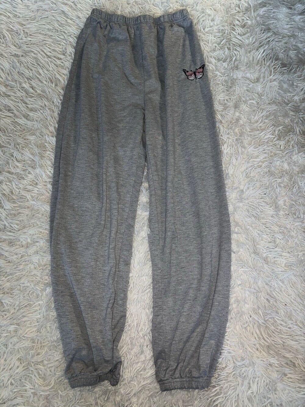 Romwe women's sz. M gray soft waist joggers w/butterfly. Cute, comfortable
